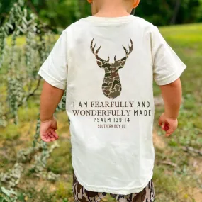 (Natural) Camo Deer I Am Fearfully & Wonderfully Made Short Sleeve Kids Tee