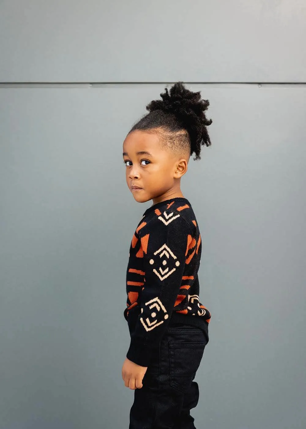 Oma Kid's African Print Sweater (Natural Mudcloth)