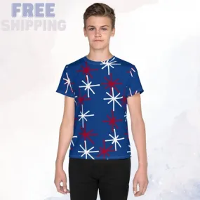 Patriotic Blue Crew Neck Tee for Youth