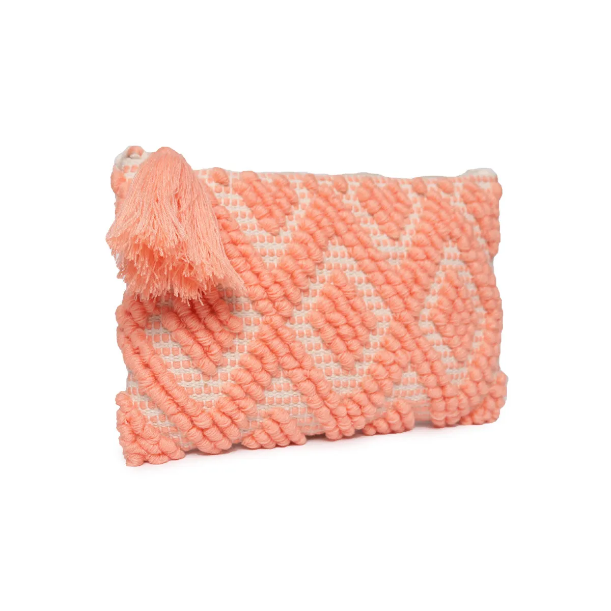 Peach Colour  Handloom Makeup/Travel Pouch With Beautiful Tassel And Braided Shoulder Handle