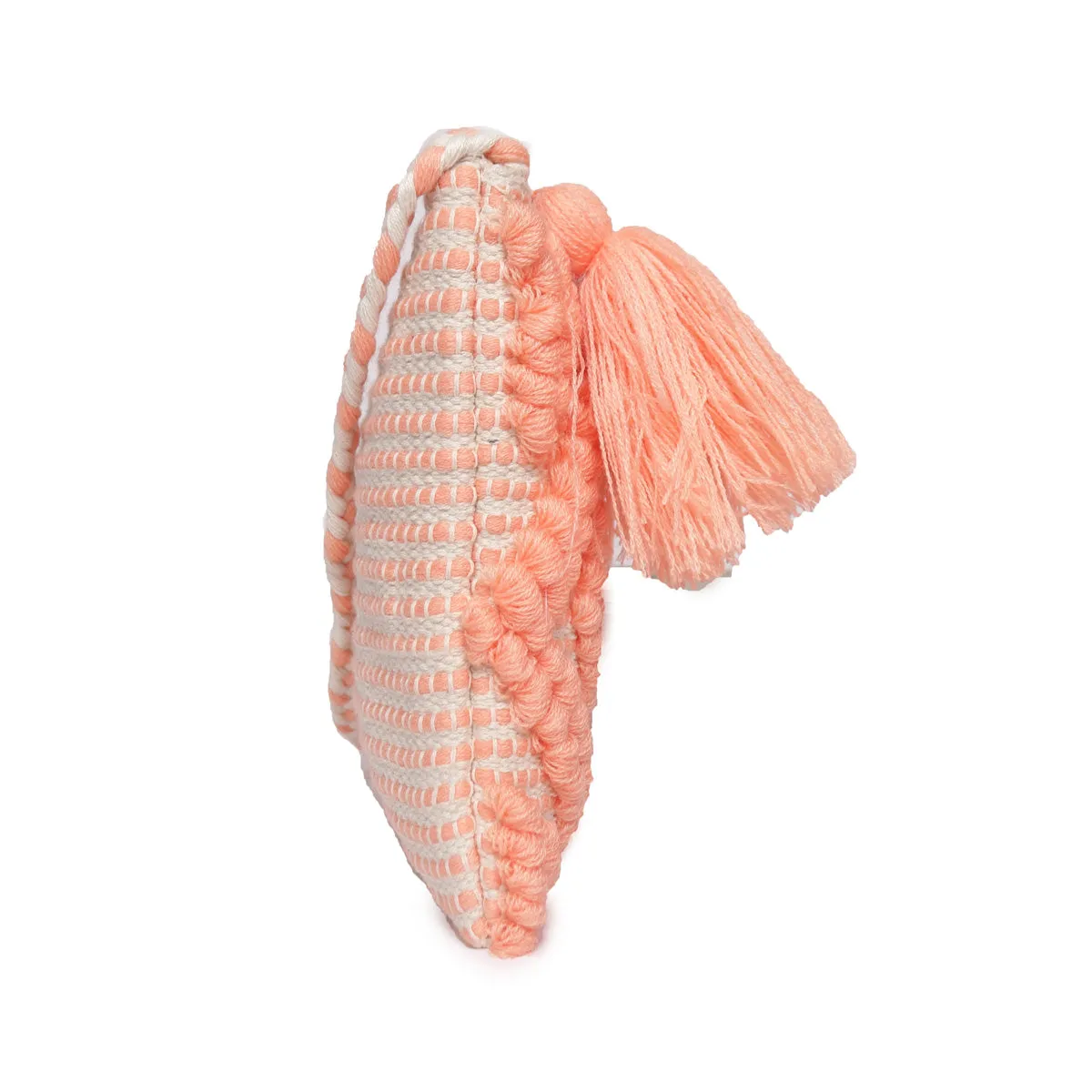 Peach Colour  Handloom Makeup/Travel Pouch With Beautiful Tassel And Braided Shoulder Handle