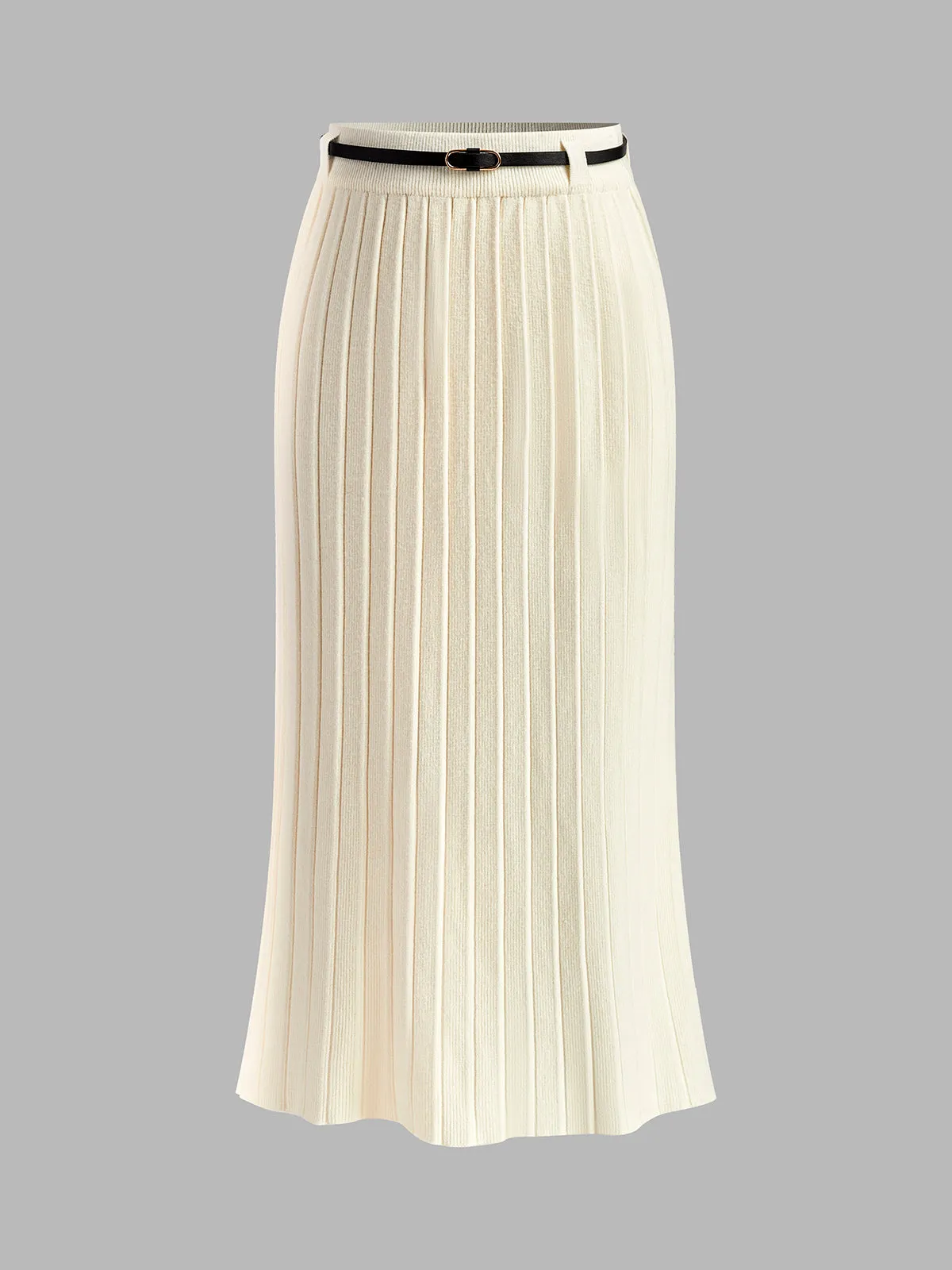 Pleated Sweater Skirt With Belt