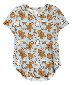 [Pre Order] Merry & Bright Gingerbread Kisses - Women's Printed Bamboo Short Sleeve Top (EST SHIP LATE OCT)