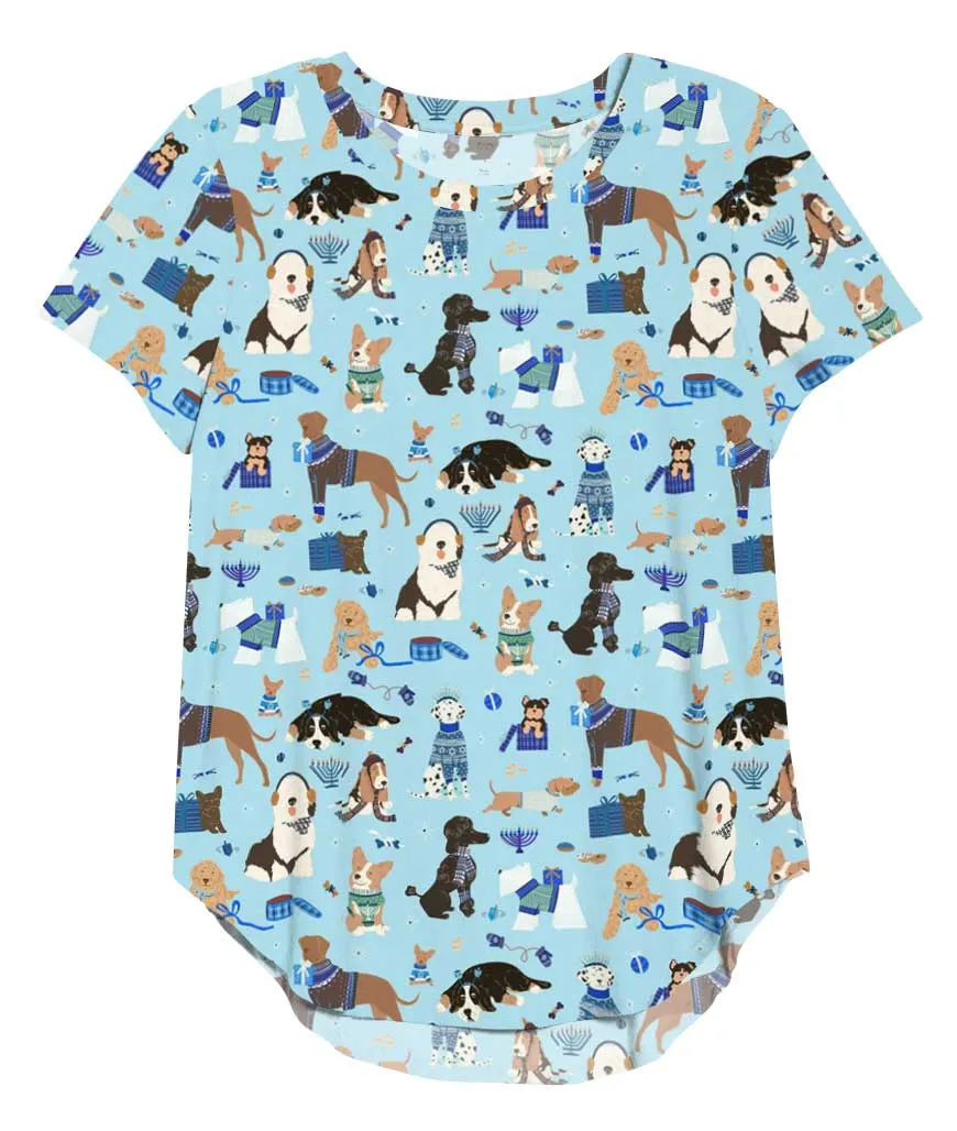 [Pre Order] Merry & Bright Hanukkah Hounds - Women's Printed Bamboo Short Sleeve Top (EST SHIP LATE OCT)