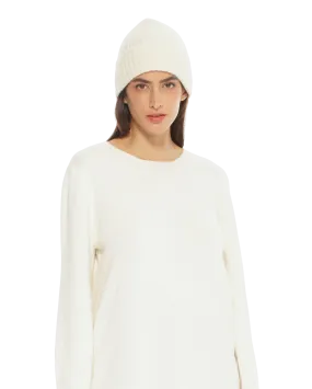 Pure Cashmere Ribbed Hat Milk White