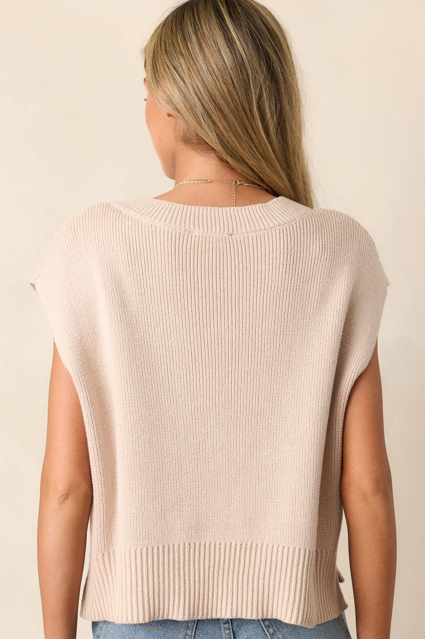 Rustic Retreat Beige Short Sleeve Sweater Top