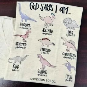 (SHORT) Dinosaur God Says I Am Short Sleeve Kids Tee