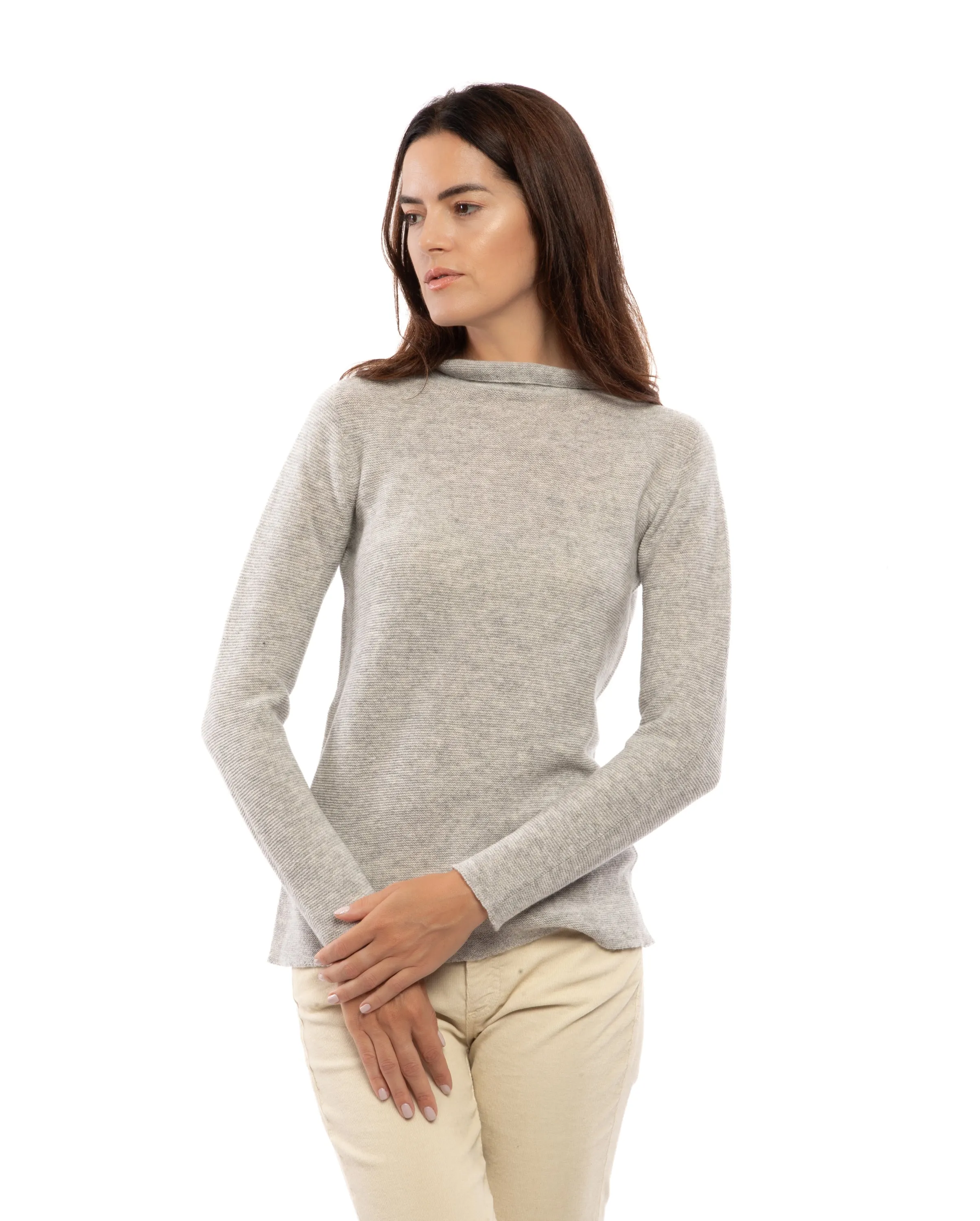 Women's Cashmere Links Stitch Funnel Neck Light Gray