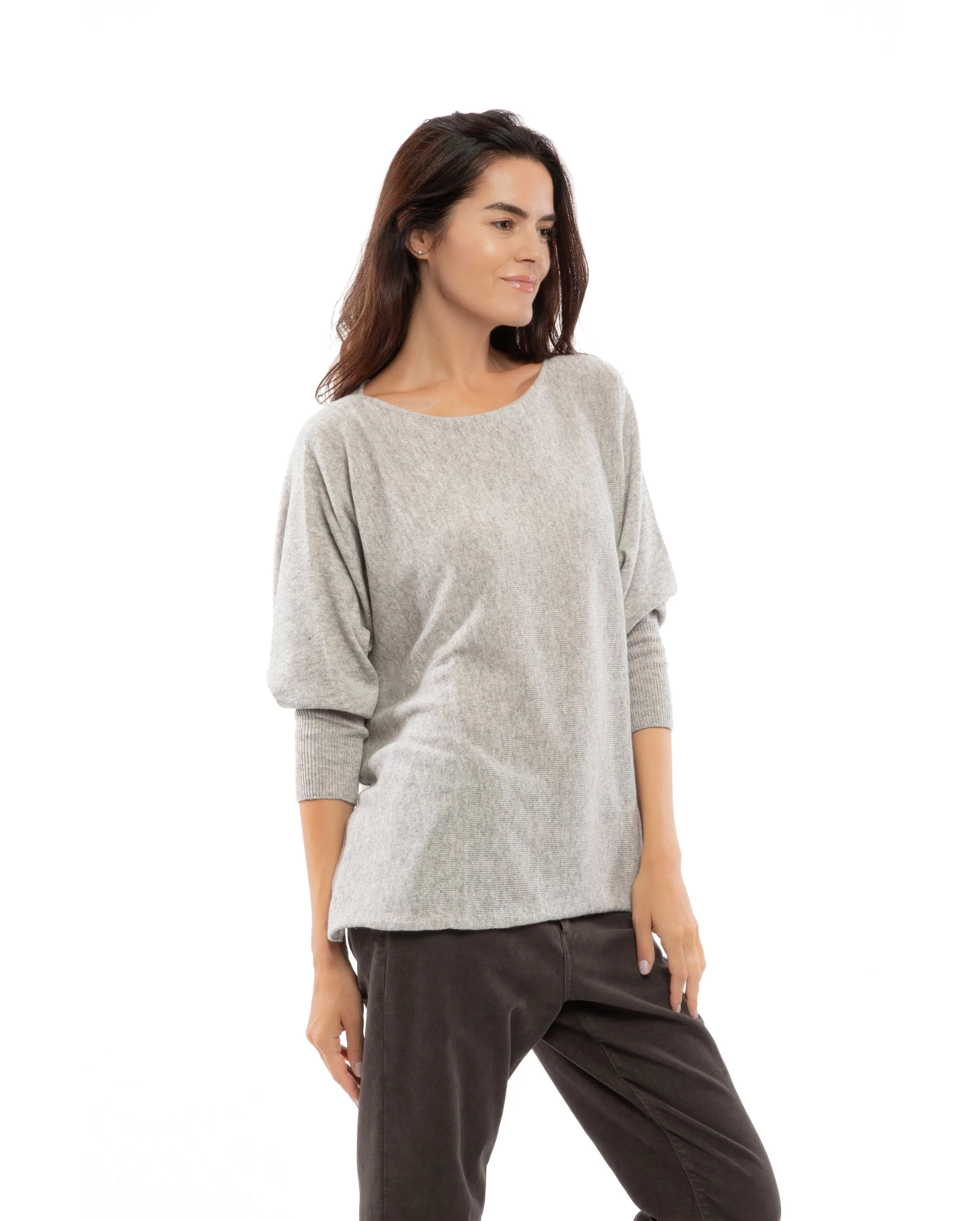 Women's Cashmere Maxi Horizontal Stitch Boatneck Light Gray