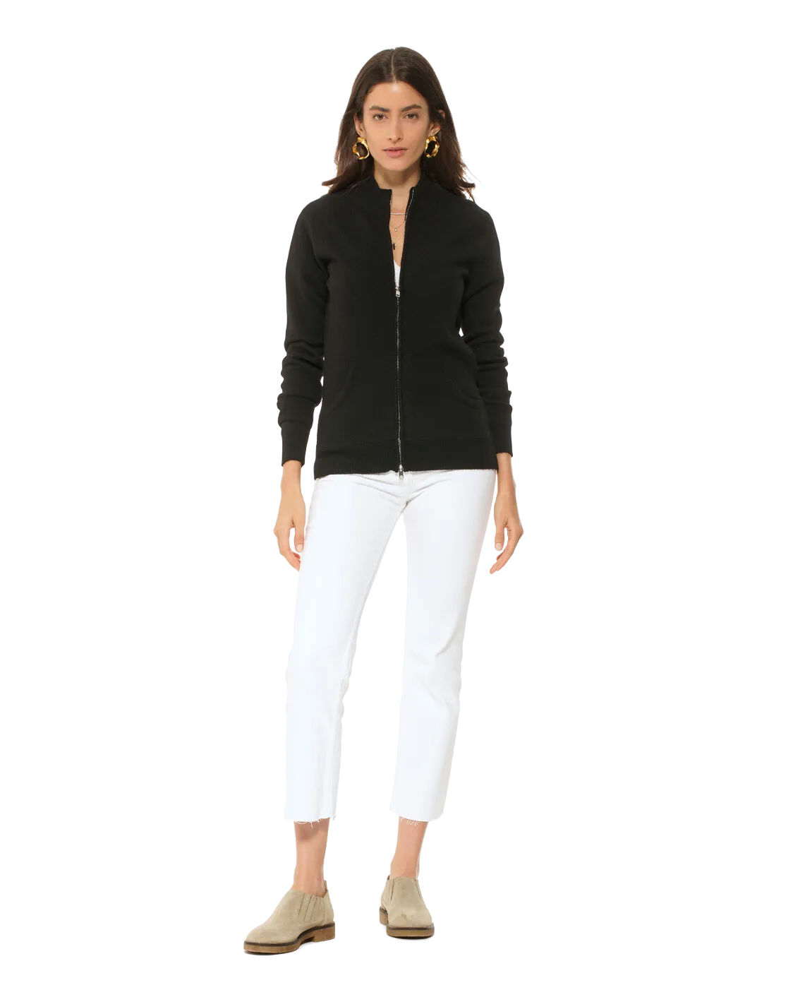 Women's Cashmere Zip Cardigan Black