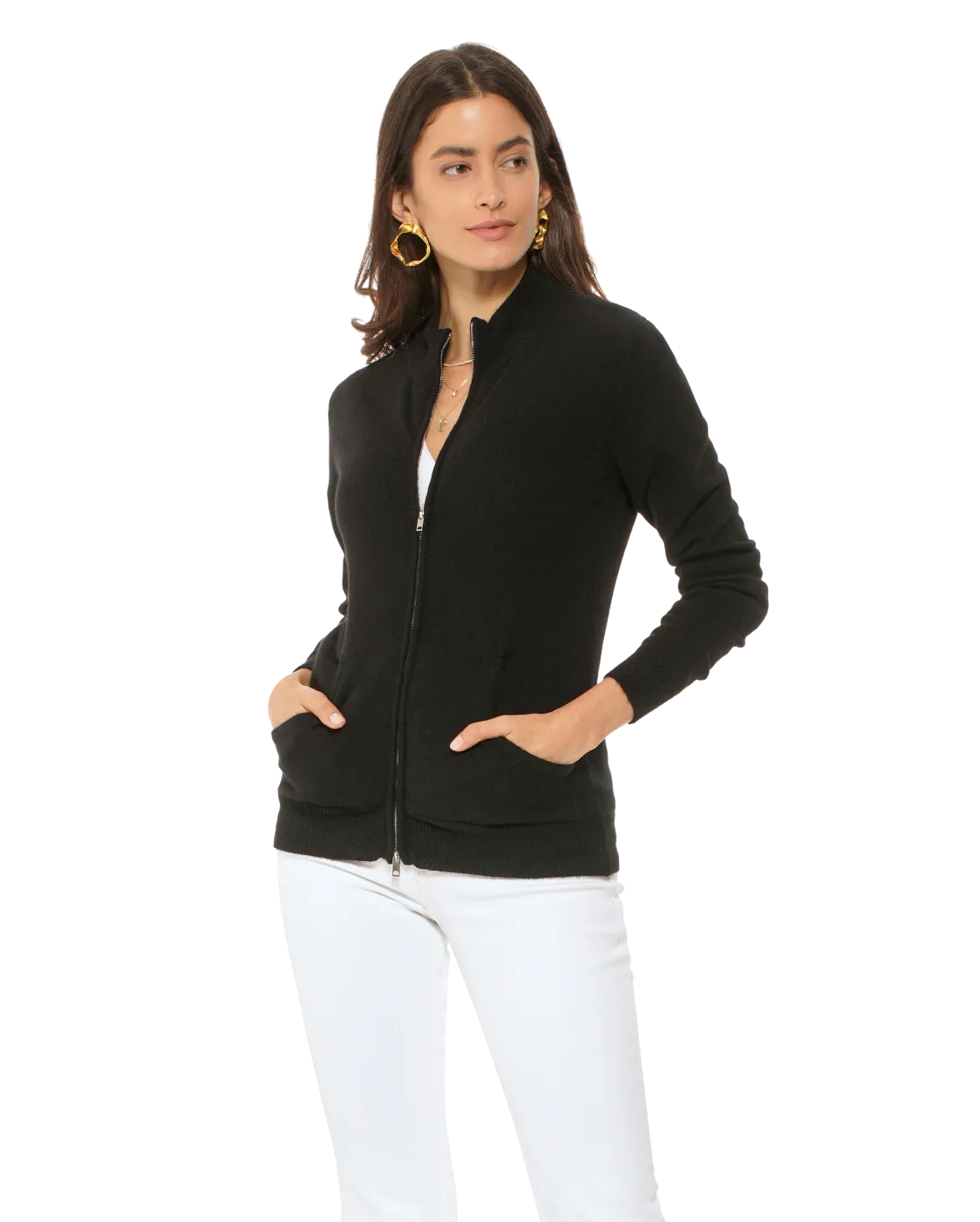 Women's Cashmere Zip Cardigan Black