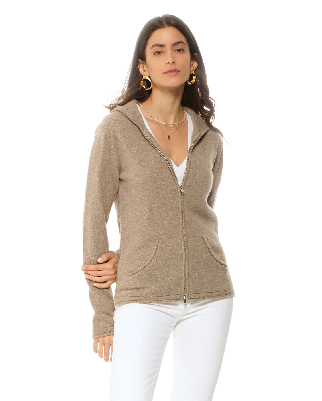 Women's Pure Cashmere Hoodie Sweater Taupe