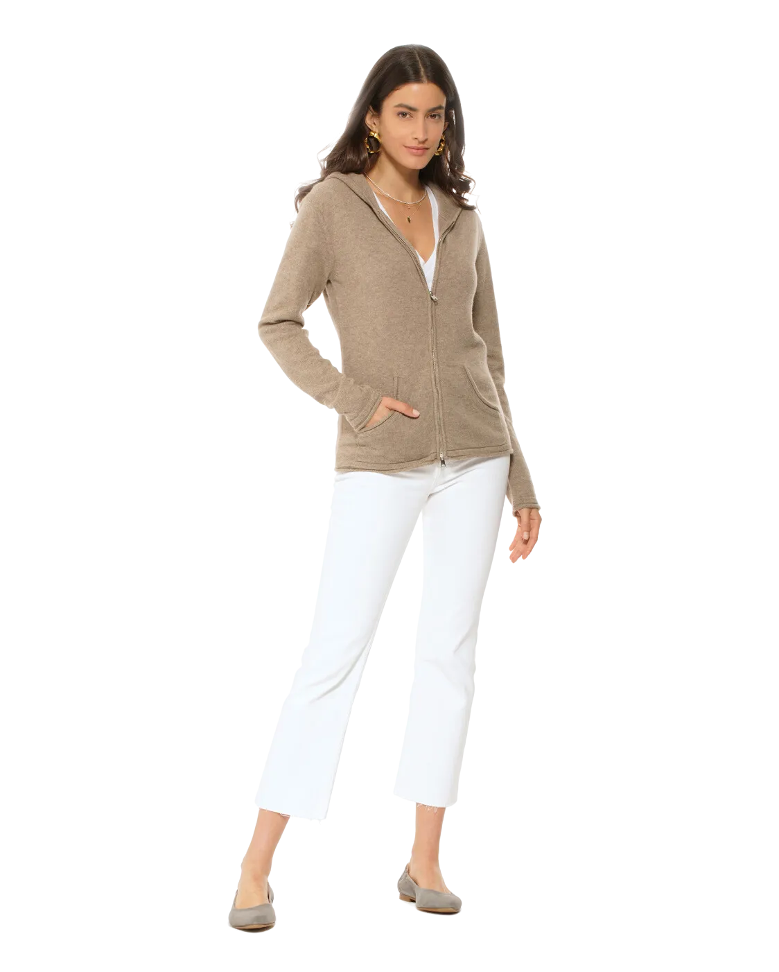 Women's Pure Cashmere Hoodie Sweater Taupe