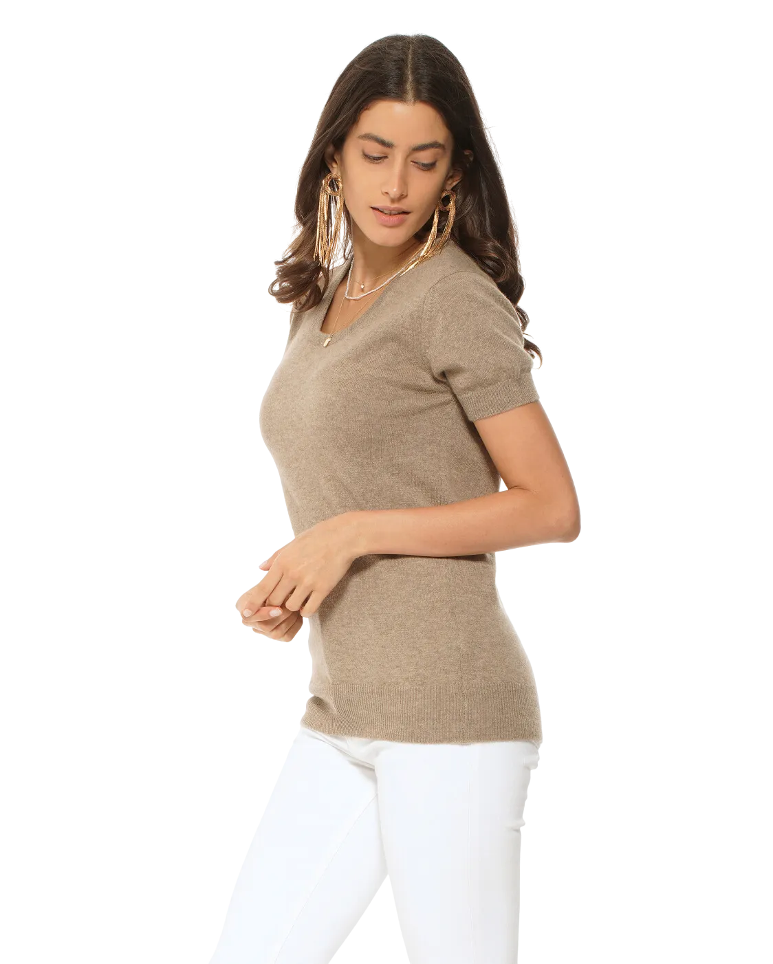 Women's Pure Cashmere T-Shirt Camel