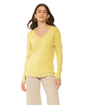 Women's Ultra-Light Cashmere V-Neck Sweater Lemon Yellow