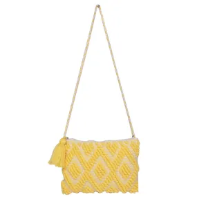 Yellowcolour  Handloom Makeup/Travel Pouch With Beautiful Tassel And Braided Shoulder Handle